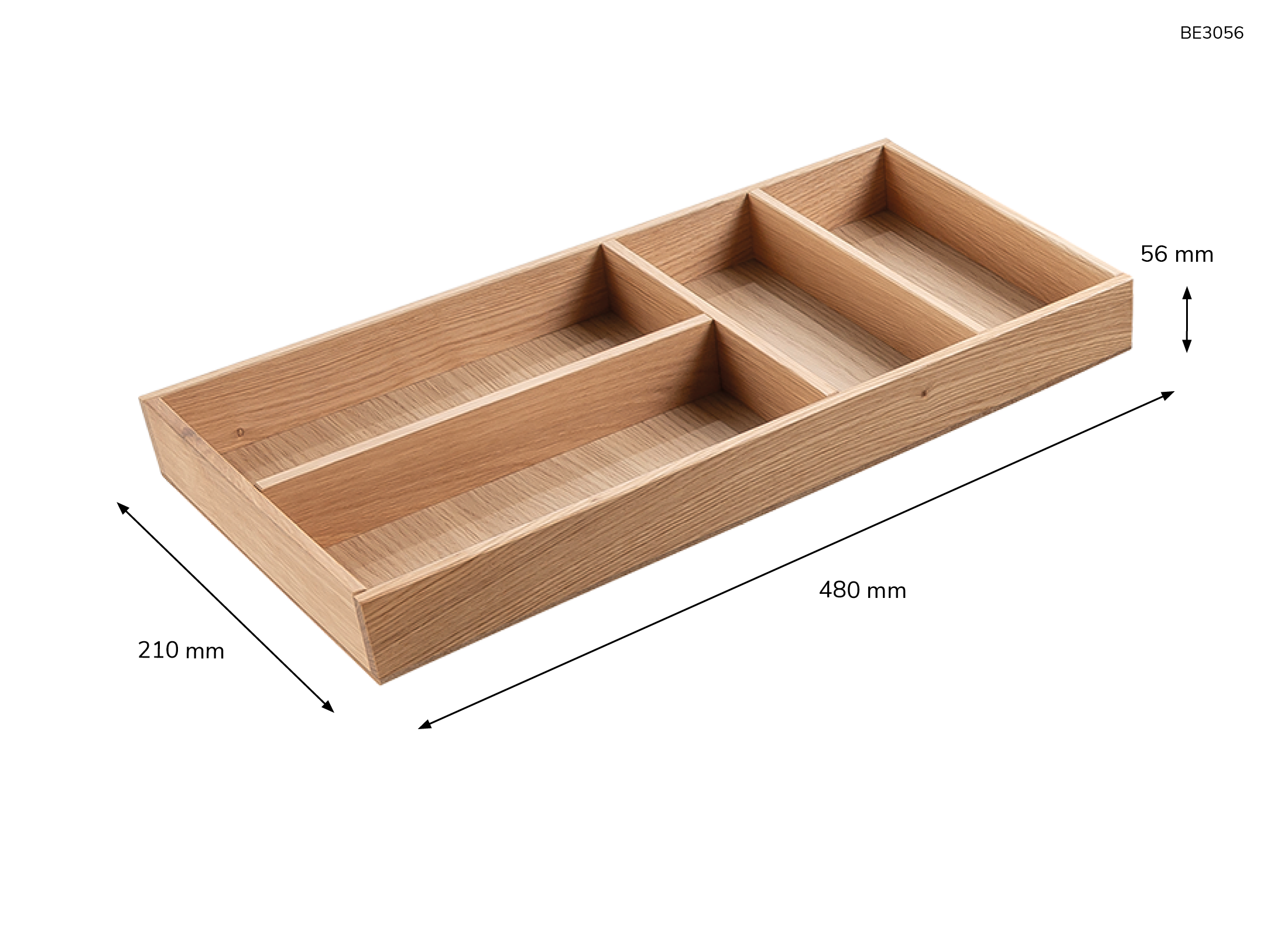 Besteckeinsatz - Massivholz - für Korpustiefe 56 cm und Schrankbreite 30 cm - Eiche-natur