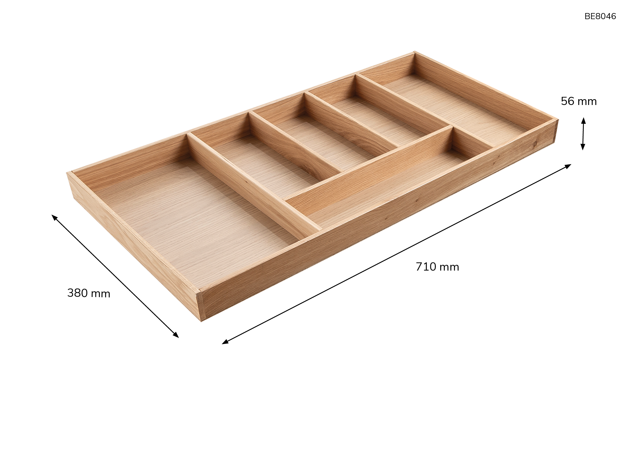 Besteckeinsatz - Massivholz - für Korpustiefe 46 cm und Schrankbreite 80cm - Eiche-natur