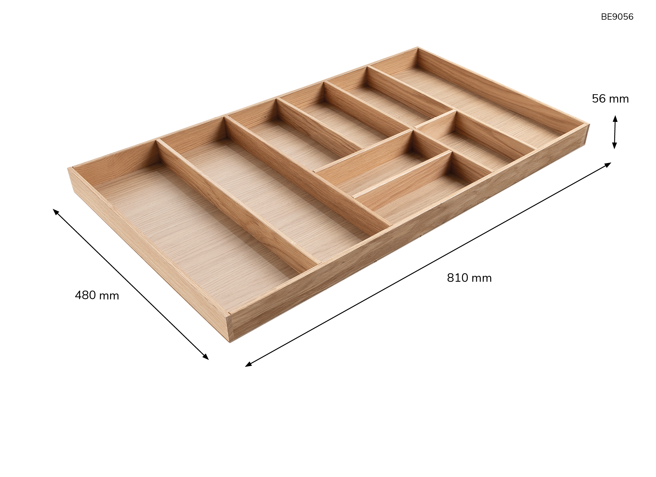Besteckeinsatz - Massivholz - für Korpustiefe 56 cm und Schrankbreite 90 cm - Eiche-natur