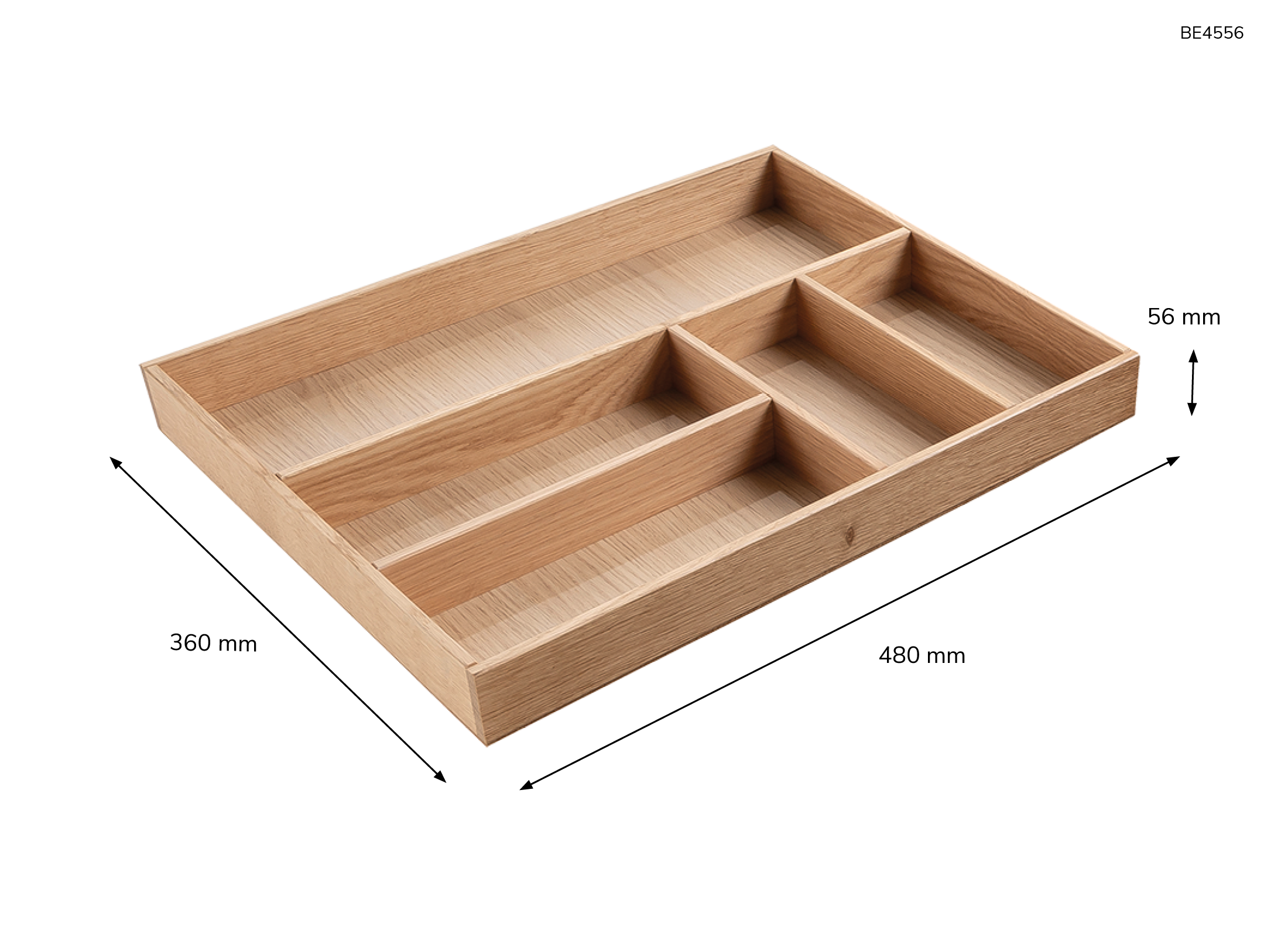 Besteckeinsatz - Massivholz - für Korpustiefe 56 cm und Schrankbreite 45 cm - Eiche-natur