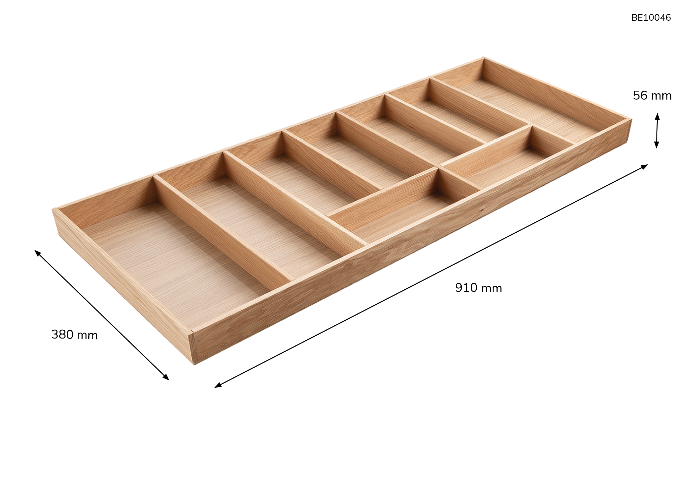 Besteckeinsatz - Massivholz - für Korpustiefe 46 cm und Schrankbreite 100 cm - Eiche-natur