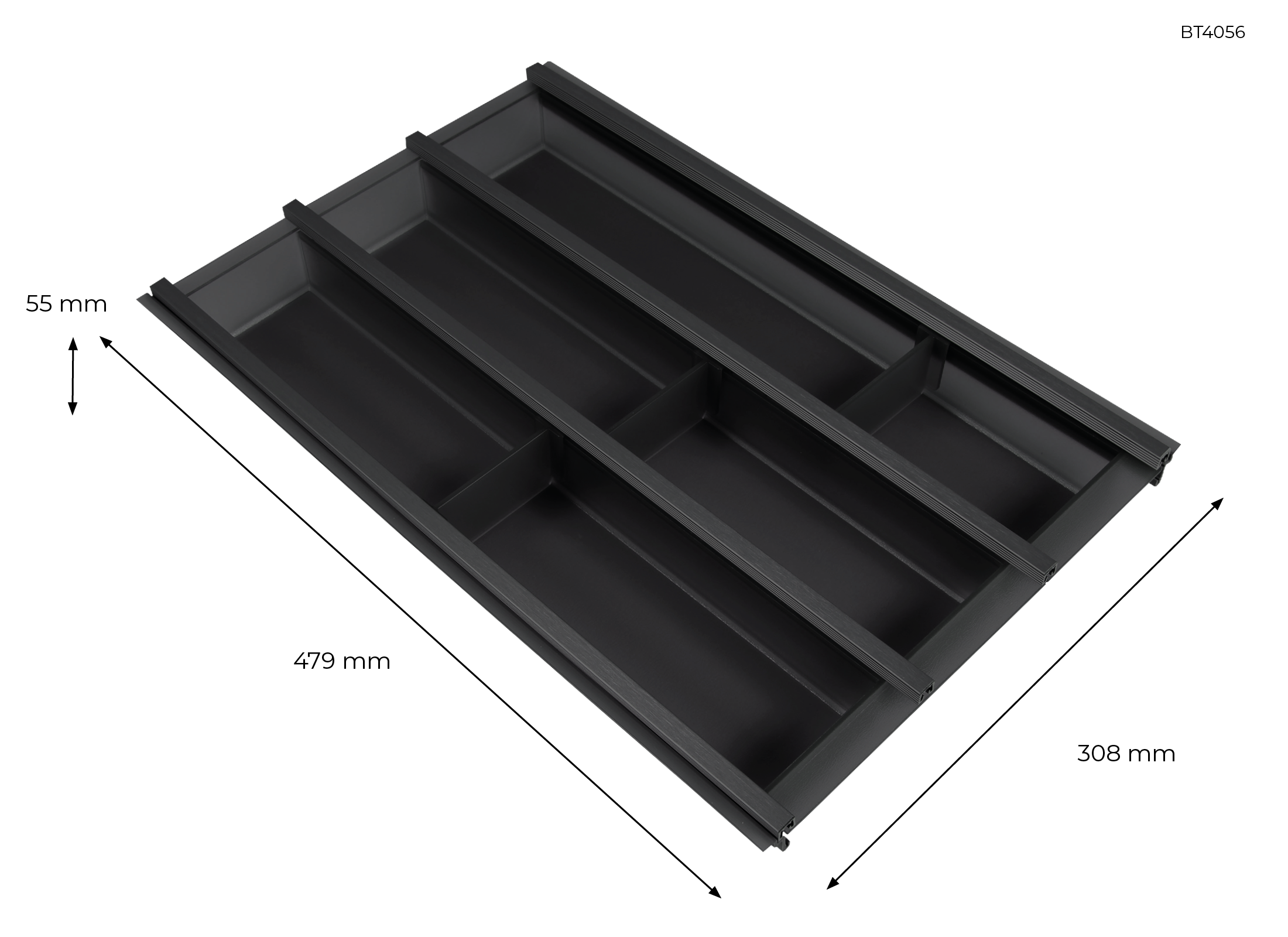 Besteckeinsatz - Kunststoff - für Korpustiefe 56 cm - Schrankbreite 40 cm - Schwarz | 40 cm | Schwarz