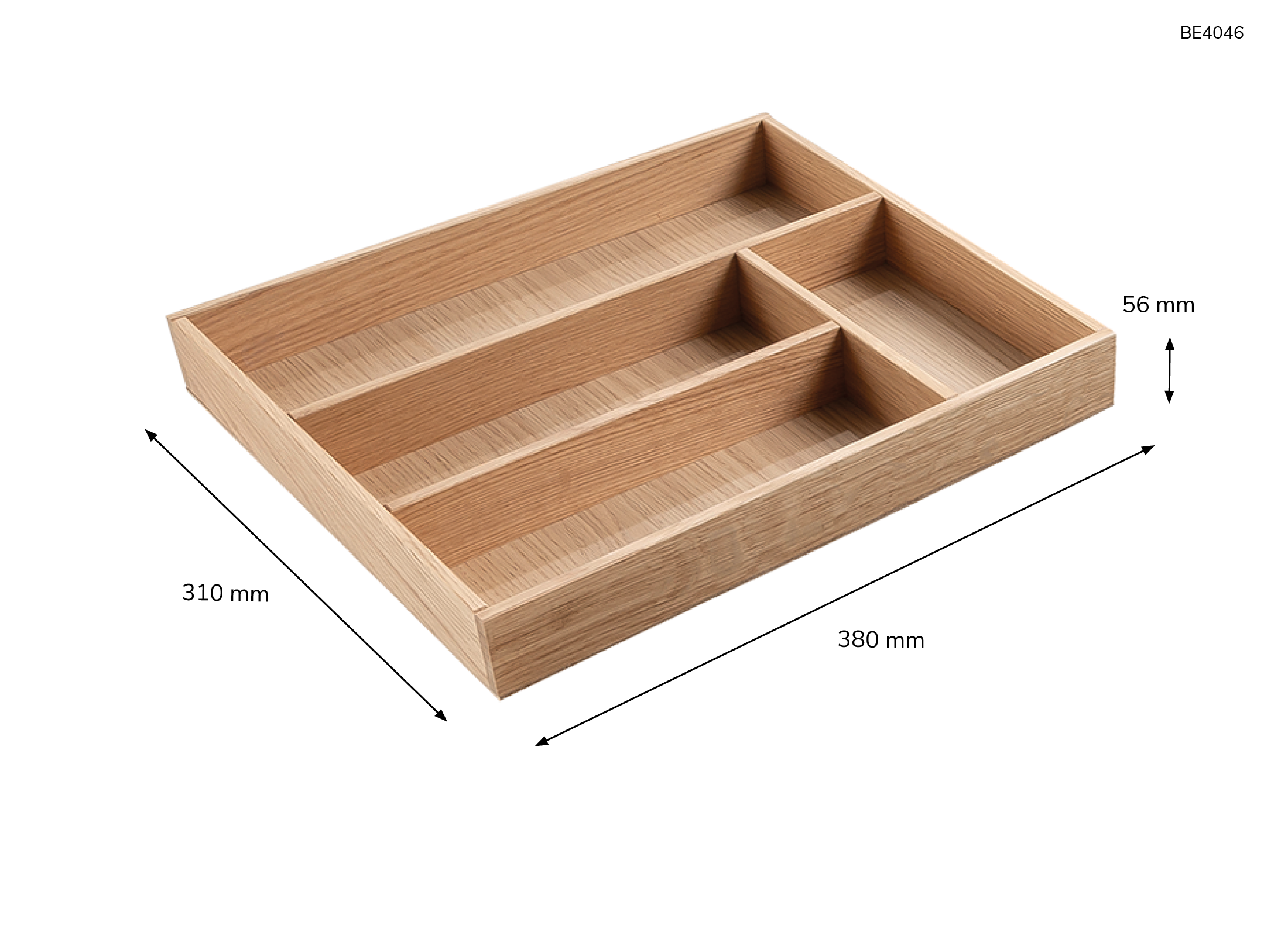 Besteckeinsatz - Massivholz - für Korpustiefe 46 cm und Schrankbreite 40 cm - Eiche-natur