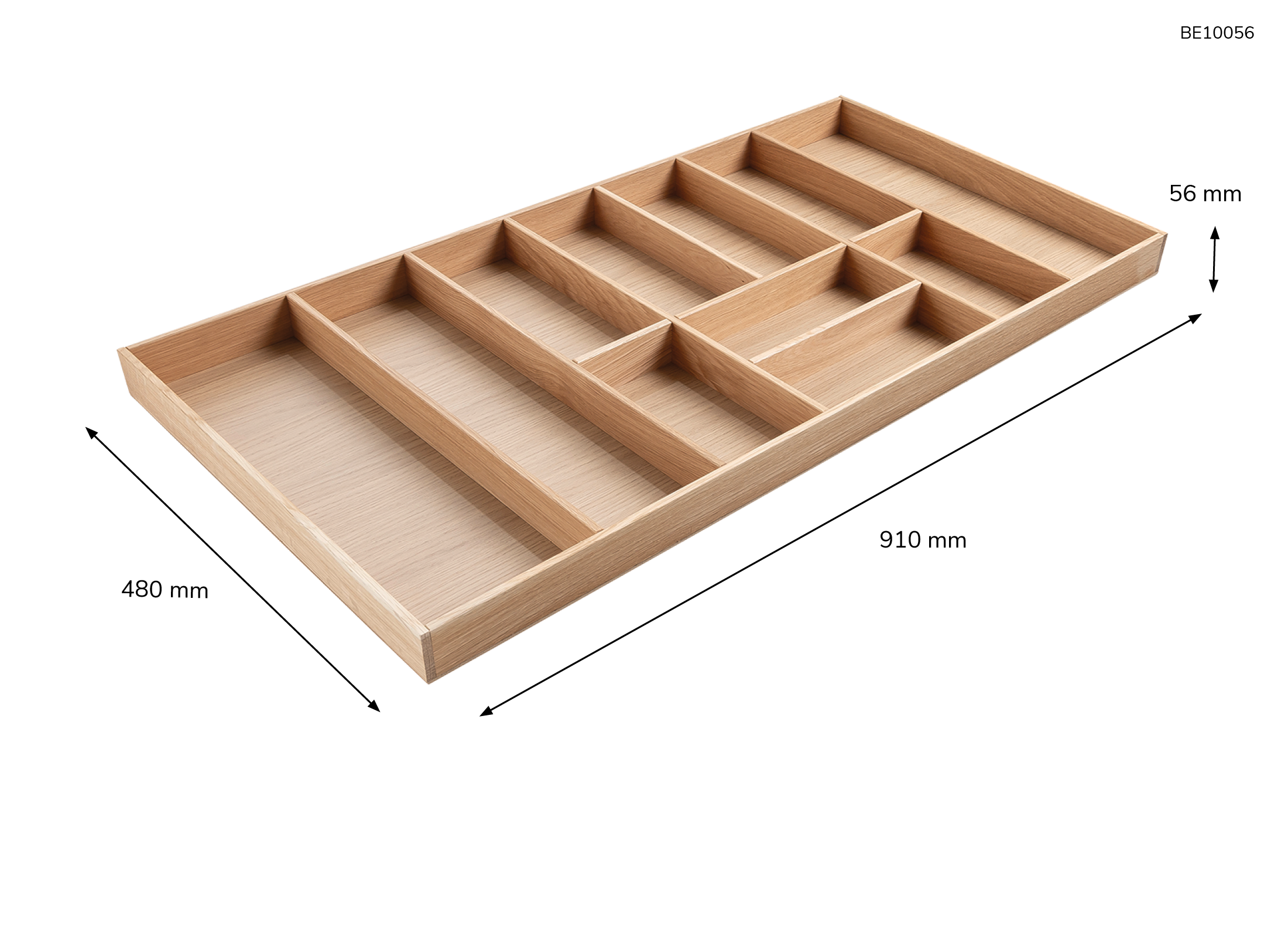 Besteckeinsatz - Massivholz - für Korpustiefe 56 cm und Schrankbreite 100 cm - Eiche-natur