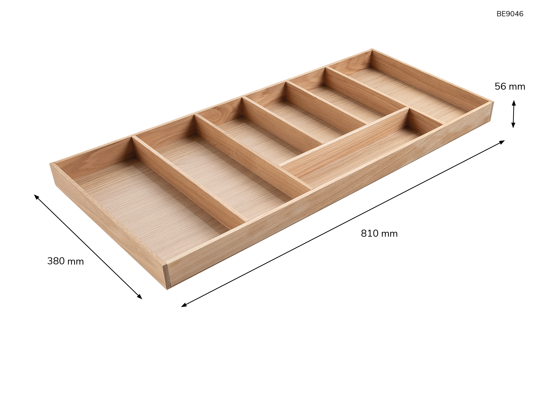 Besteckeinsatz - Massivholz - für Korpustiefe 46 cm und Schrankbreite 90 cm - Eiche-natur