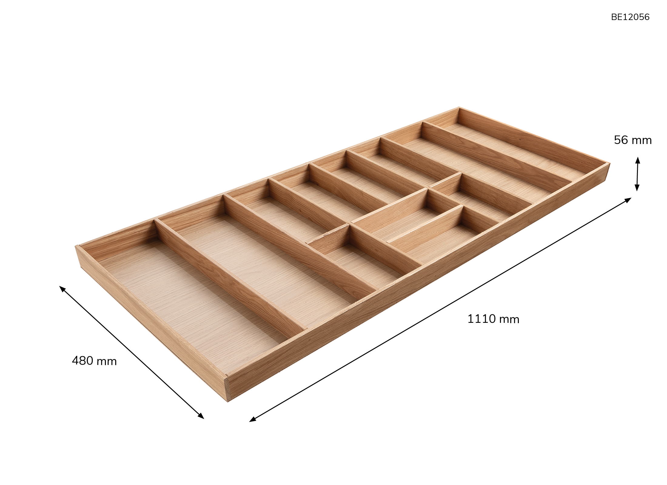 Besteckeinsatz - Massivholz - für Korpustiefe 56 cm und Schrankbreite 120 cm - Eiche-natur