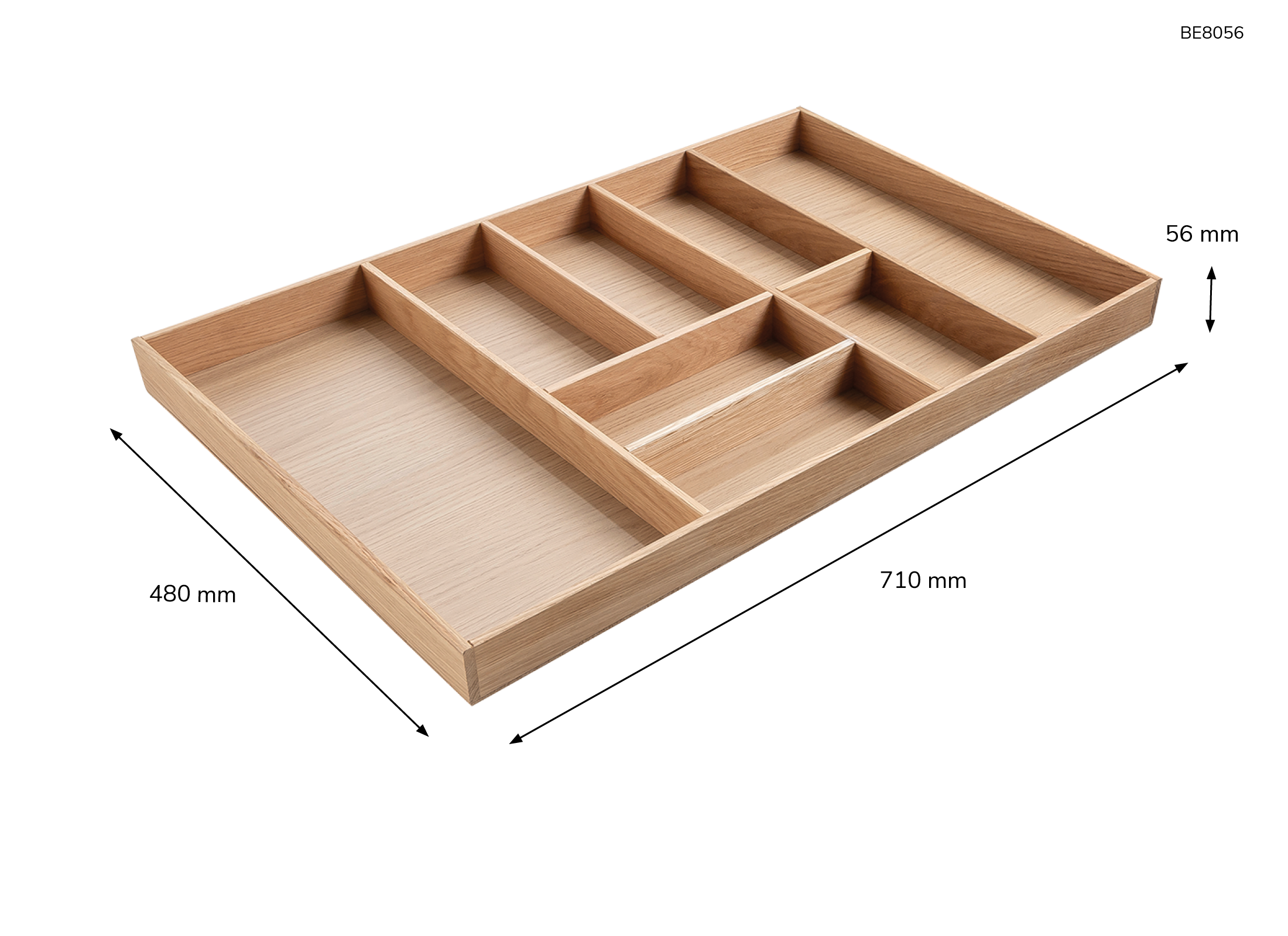 Besteckeinsatz - Massivholz - für Korpustiefe 56 cm und Schrankbreite 80 cm - Eiche-natur