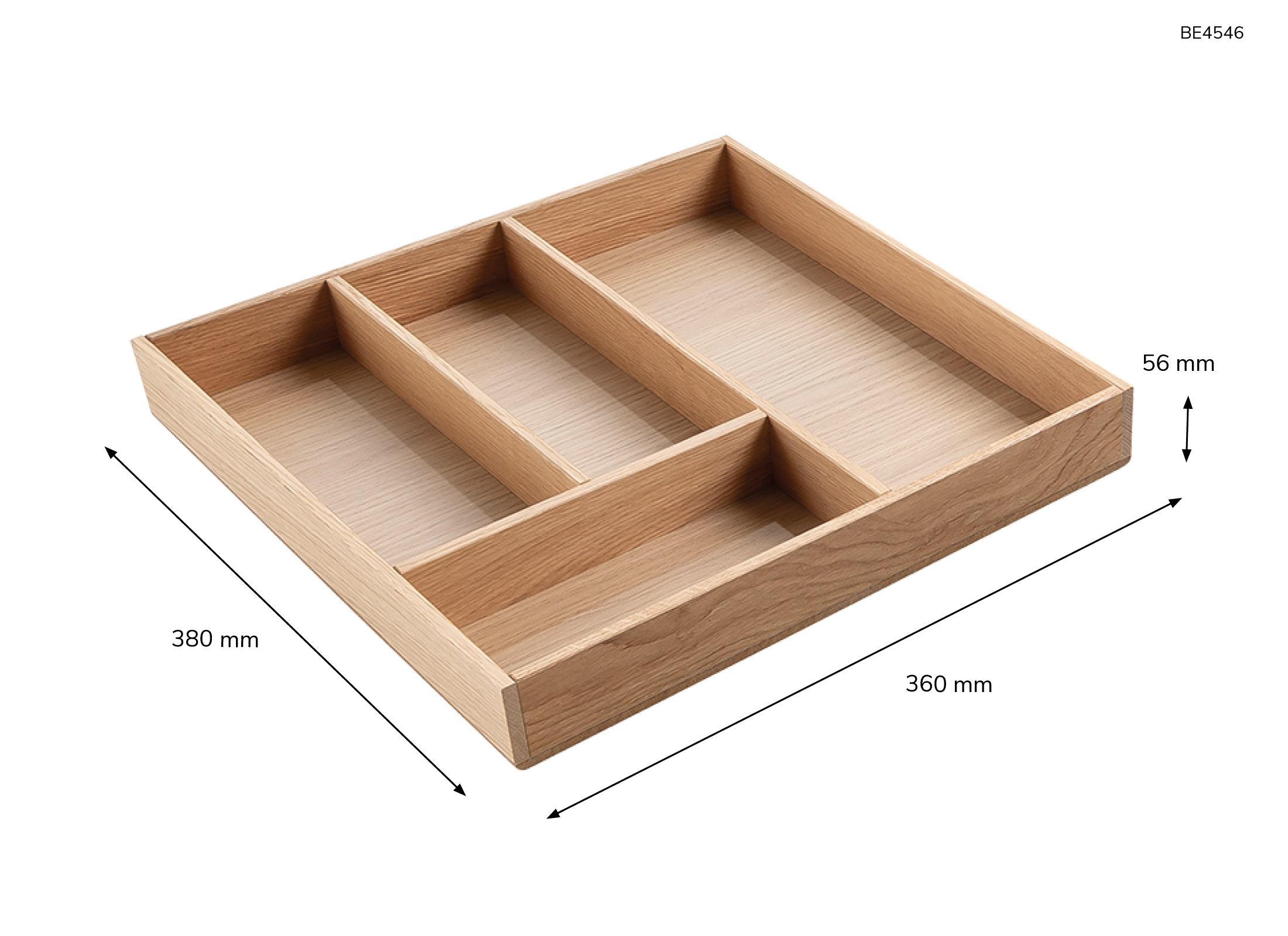 Besteckeinsatz - Massivholz - für Korpustiefe 46 cm und Schrankbreite 45 cm - Eiche-natur