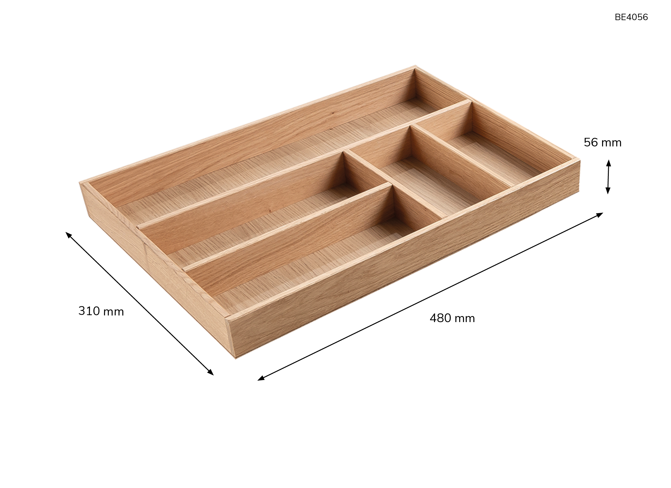 Besteckeinsatz - Massivholz - für Korpustiefe 56 cm und Schrankbreite 40 cm - Eiche-natur