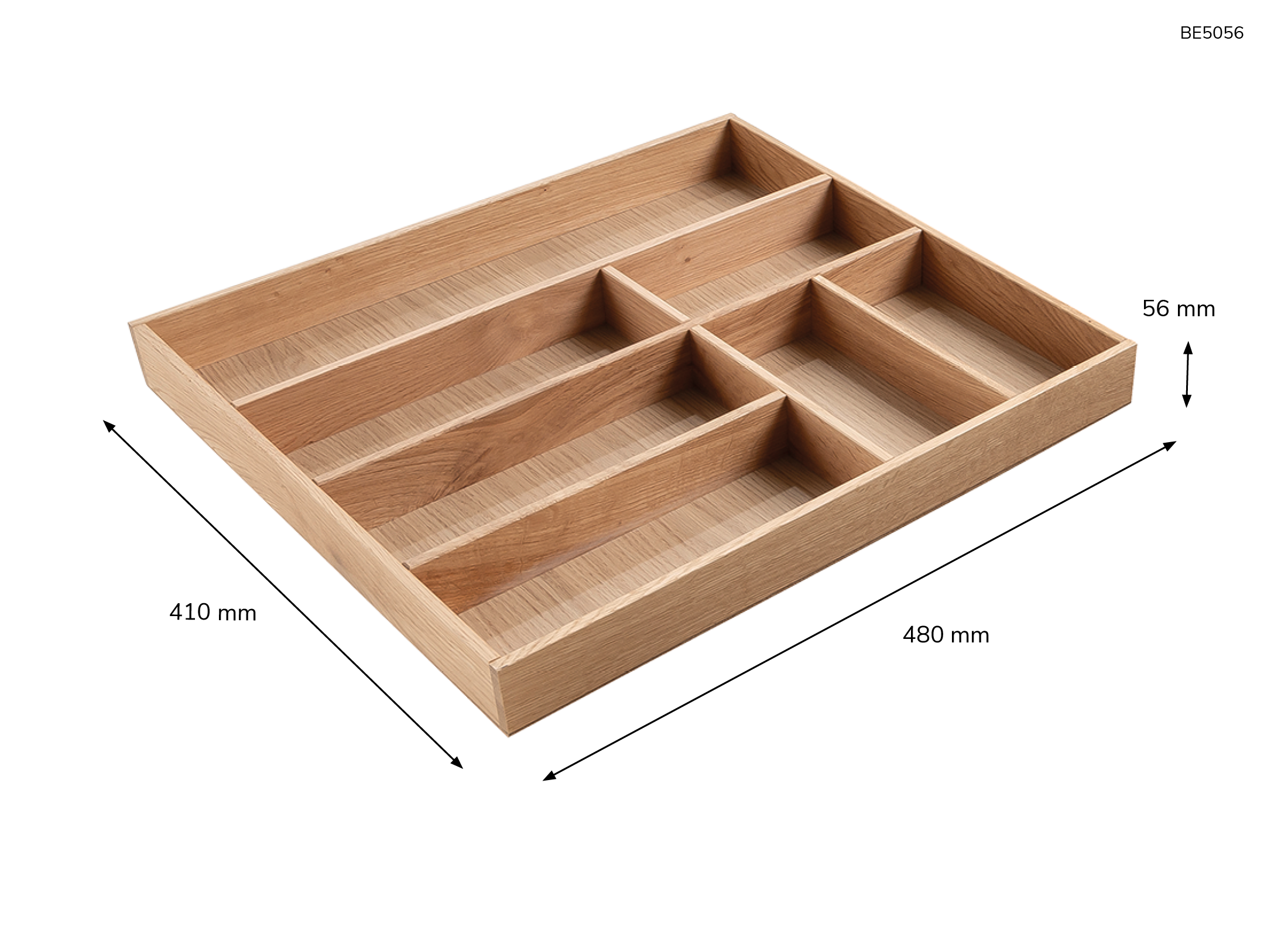 Besteckeinsatz - Massivholz - für Korpustiefe 56 cm und Schrankbreite 50 cm - Eiche-natur