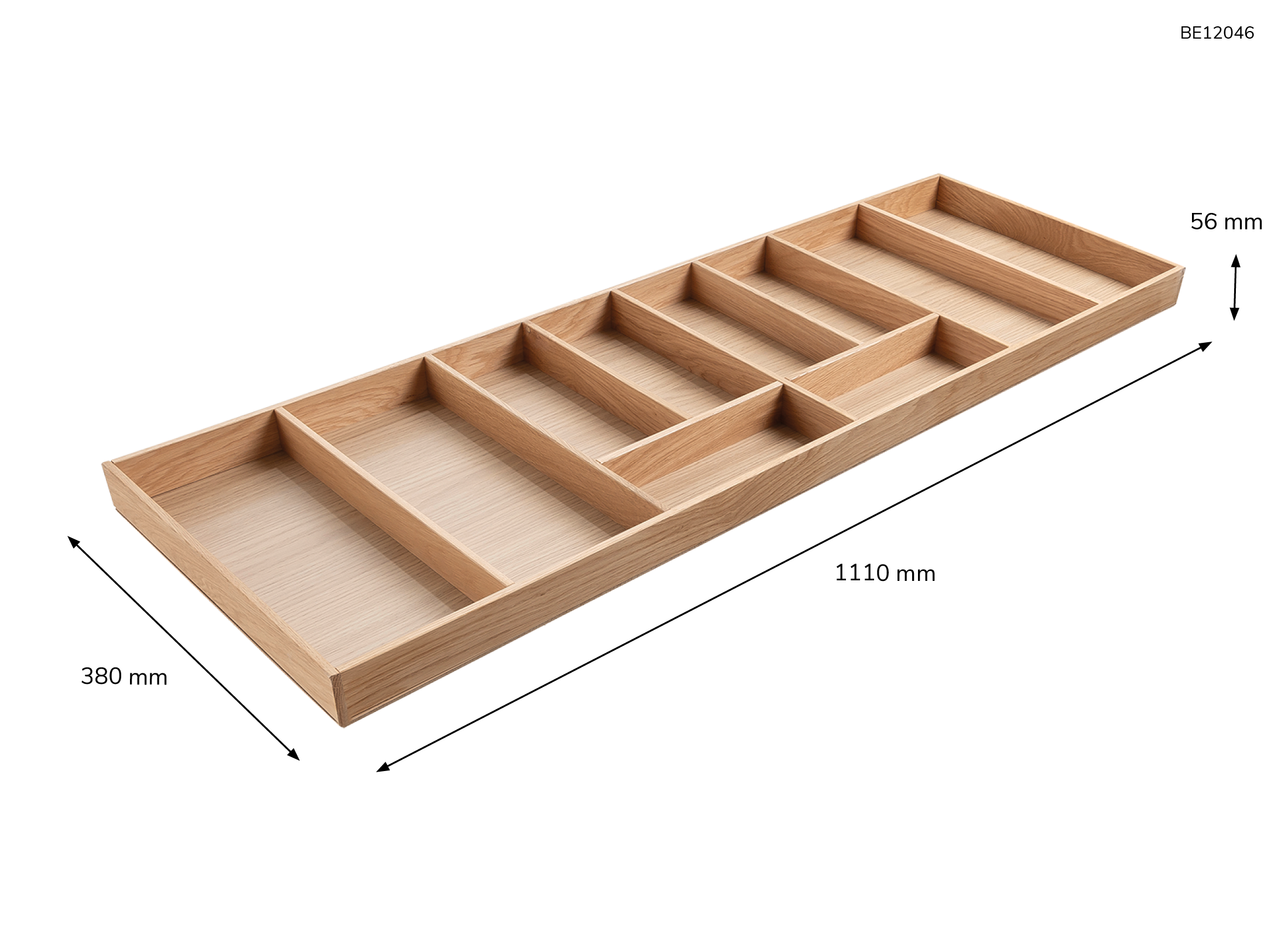 Besteckeinsatz - Massivholz - für Korpustiefe 46 cm und Schrankbreite 120 cm - Eiche-natur